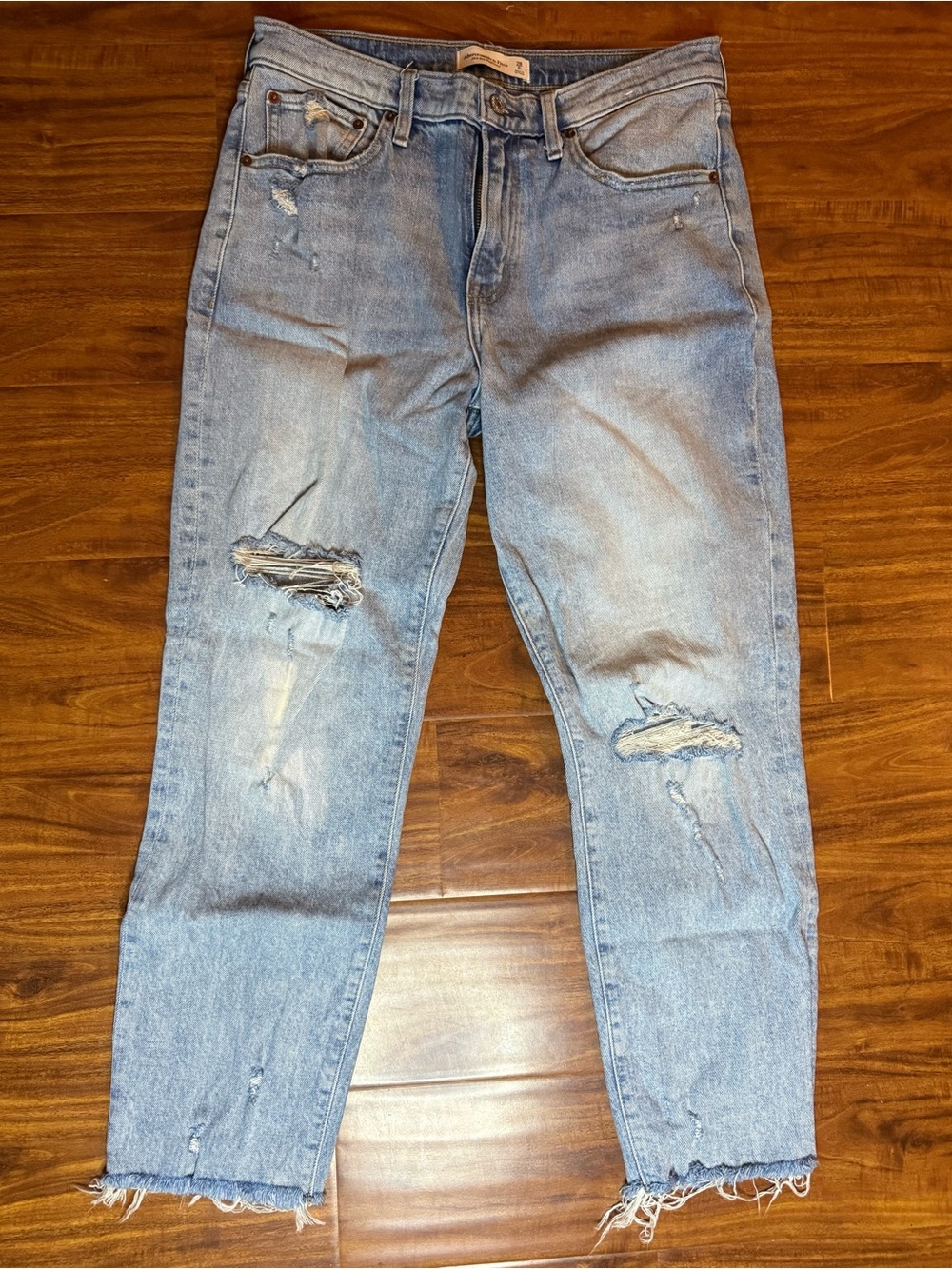 Women’s Distressed Light Blue Jeans - Casual Straight Fit